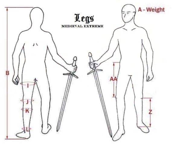 Legs protection chart measurements