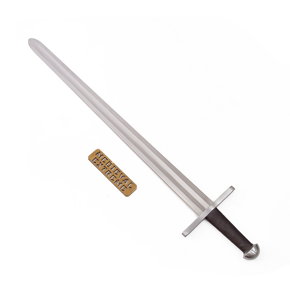 One handed sword with broad blade on surface