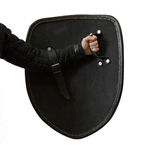 Large teardrop shield for medieval combat from inside