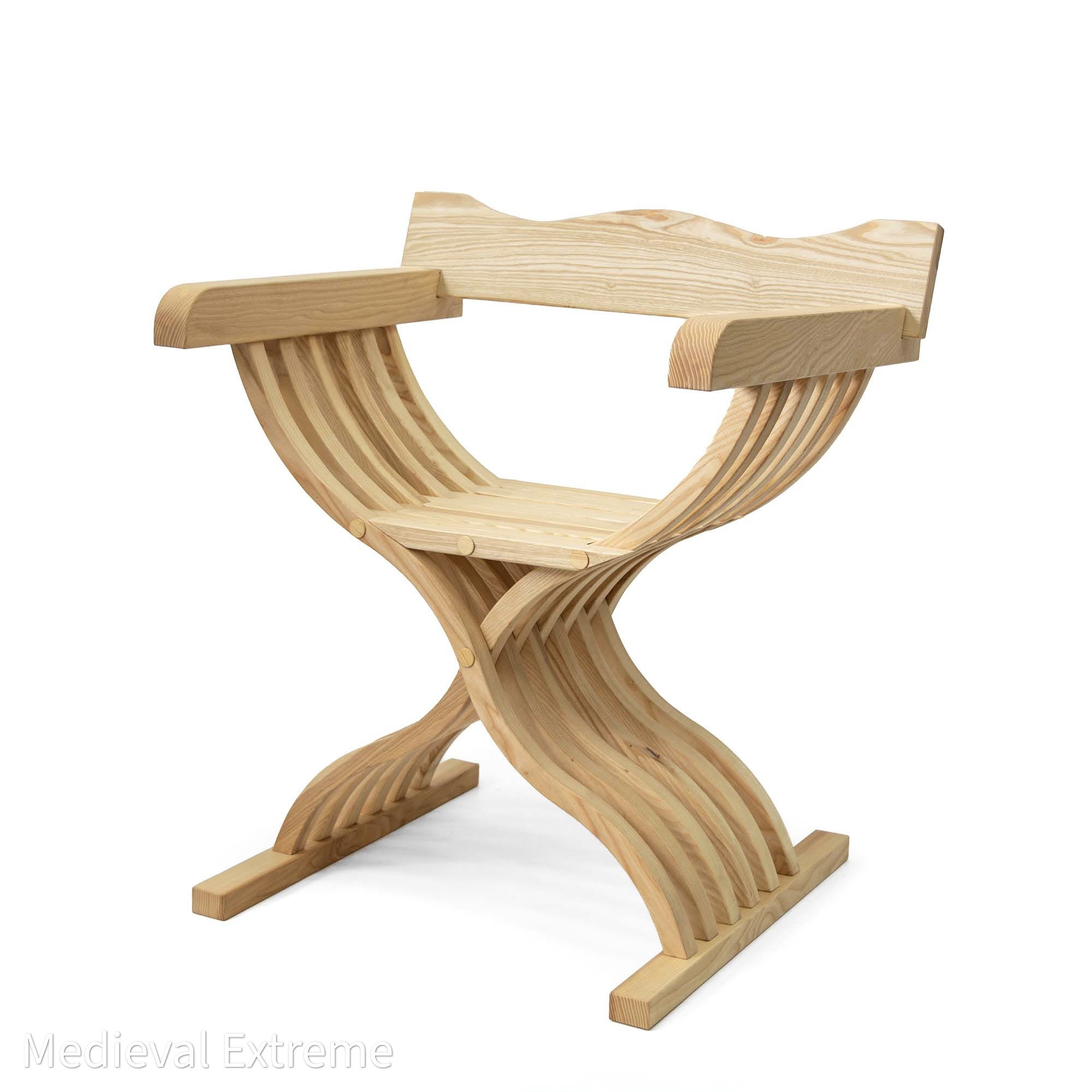Medieval Folding Wooden Chair With Back Rest 3/4