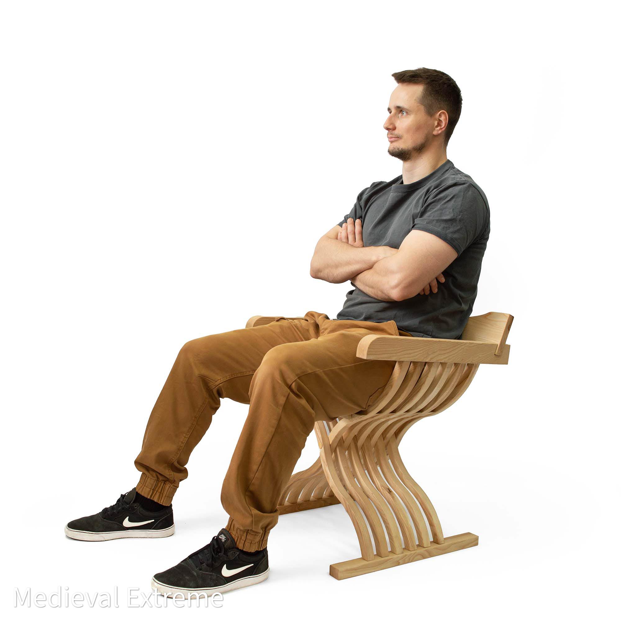 Medieval Folding Wooden Chair With Back Rest unfolded MedievalExtreme with model