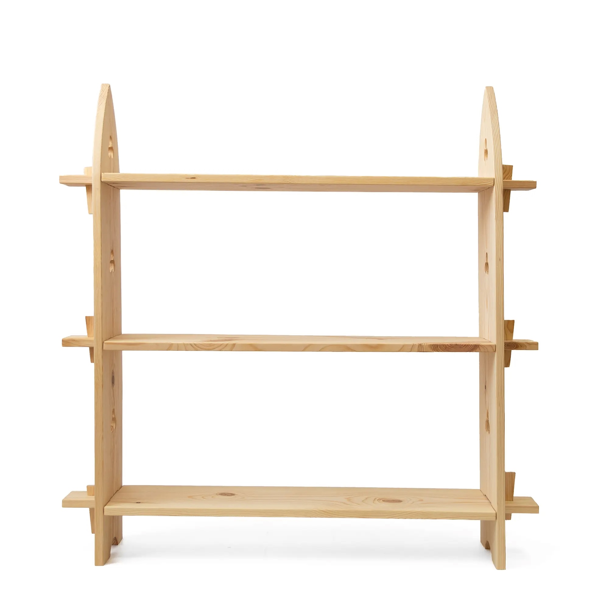 Medieval wooden bookcase with Gothic arch design and 3 shelves for reenactment use front