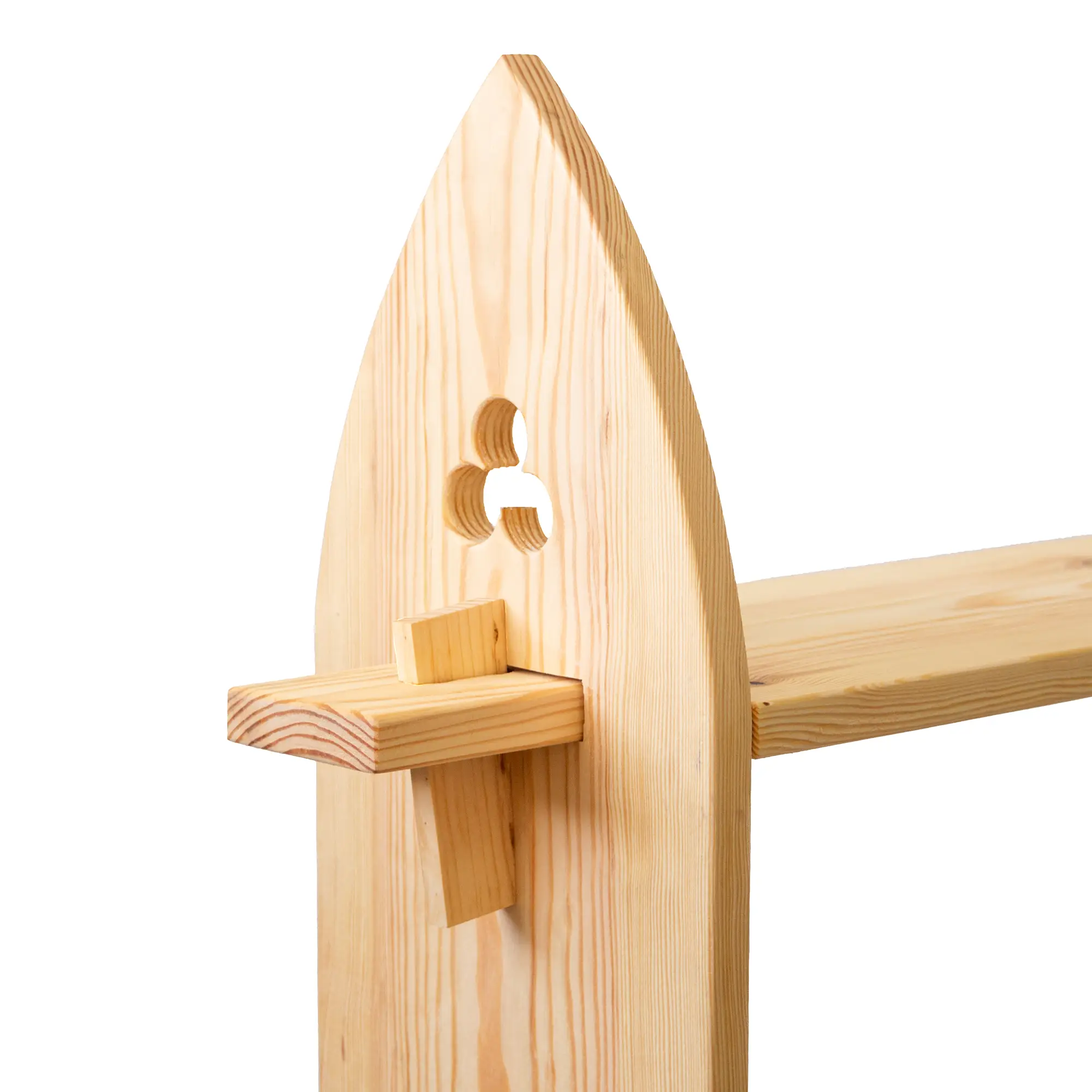 Medieval wooden bookcase with Gothic arch design and 3 shelves for reenactment use arch