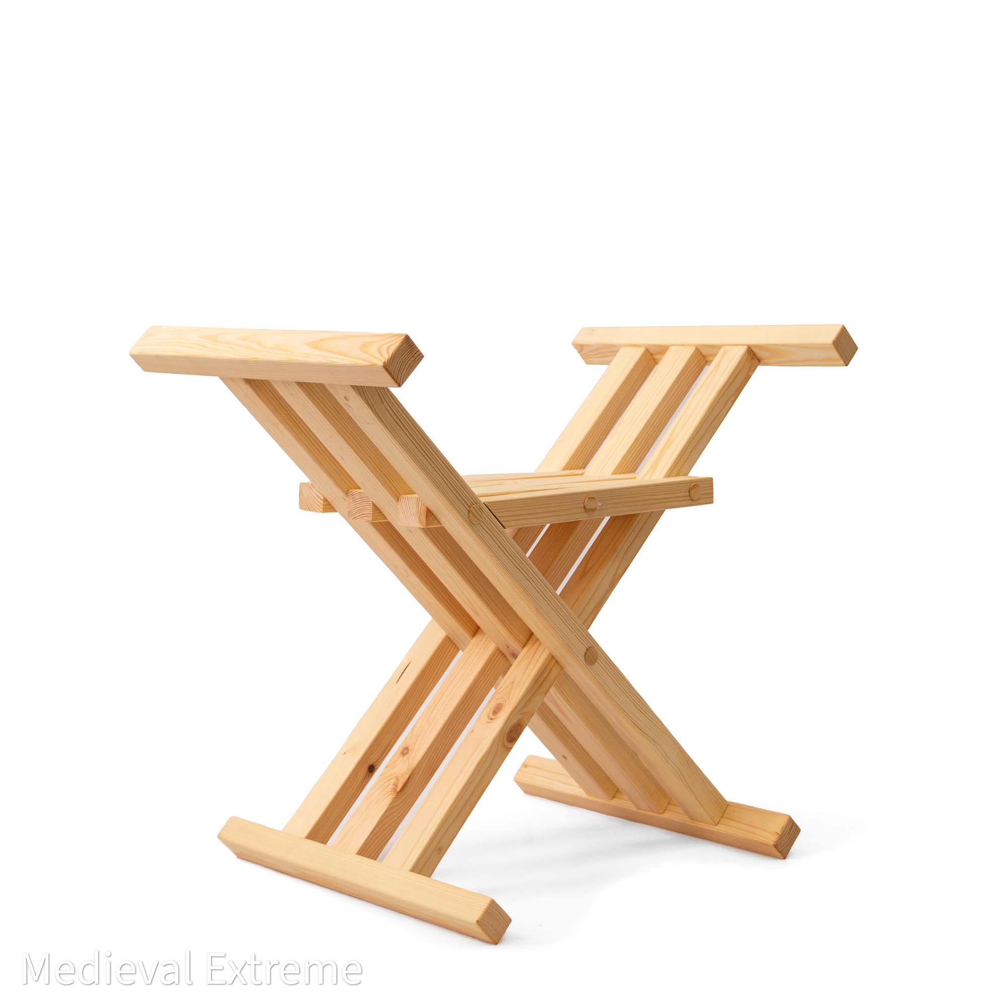 Medieval folding chair 14 century front 3/4 - white