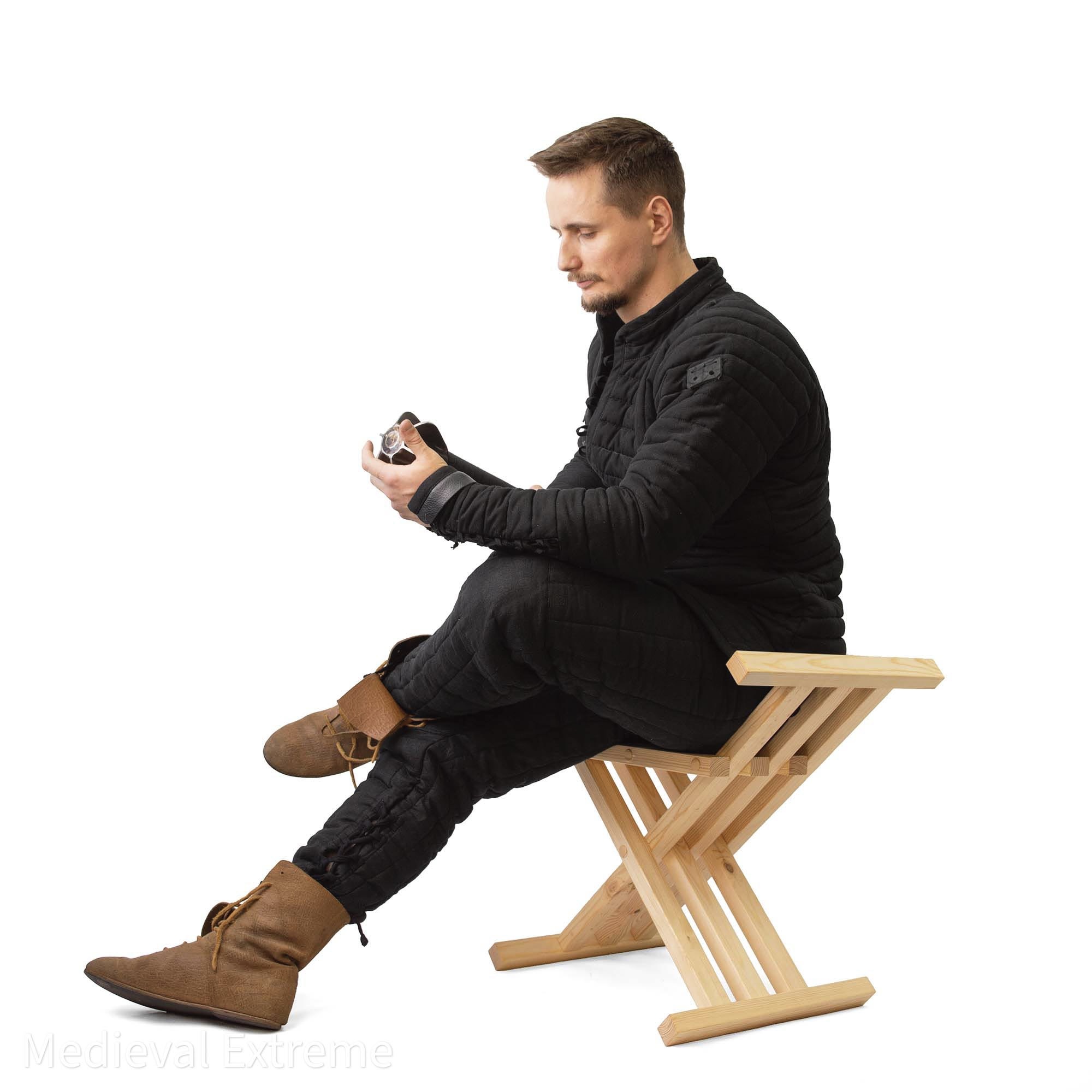 Medieval folding chair 14 century 3/4 with model - white