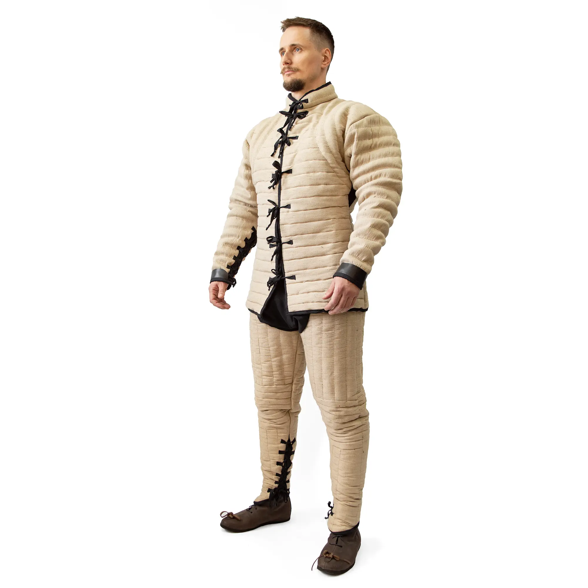 Hard linen gambeson and pants bundle for armored combat and buhurt front 3/4