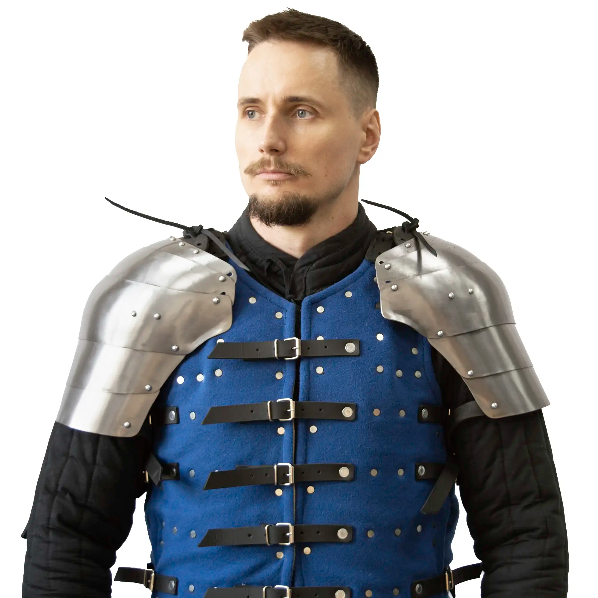 Basic 5 segmented pauldrons for armored combat front on model