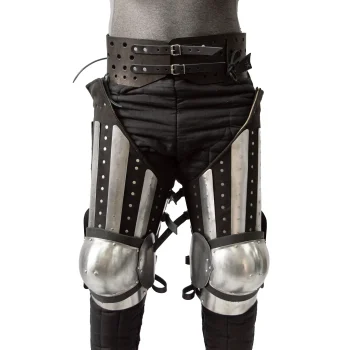 Splinted floating cuisses with hardened steel knees and floating plate for medieval combat front