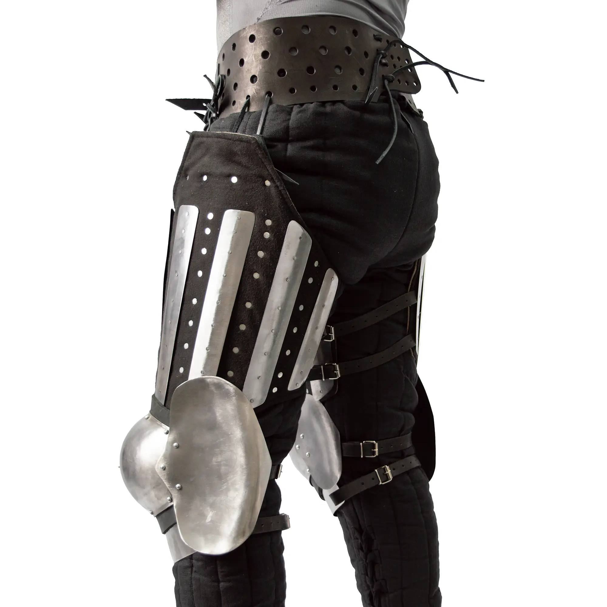 Splinted floating cuisses with hardened steel knees and floating plate for medieval combat 3/4 back