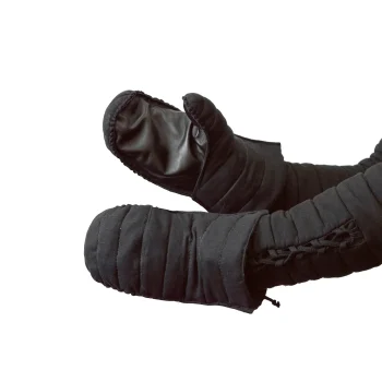 Linen mittens with leather palm – padded gauntlet liners for medieval combat pair