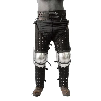 Floating brigandine legs – cuisses with floating knees and brigandine greaves for medieval combat front