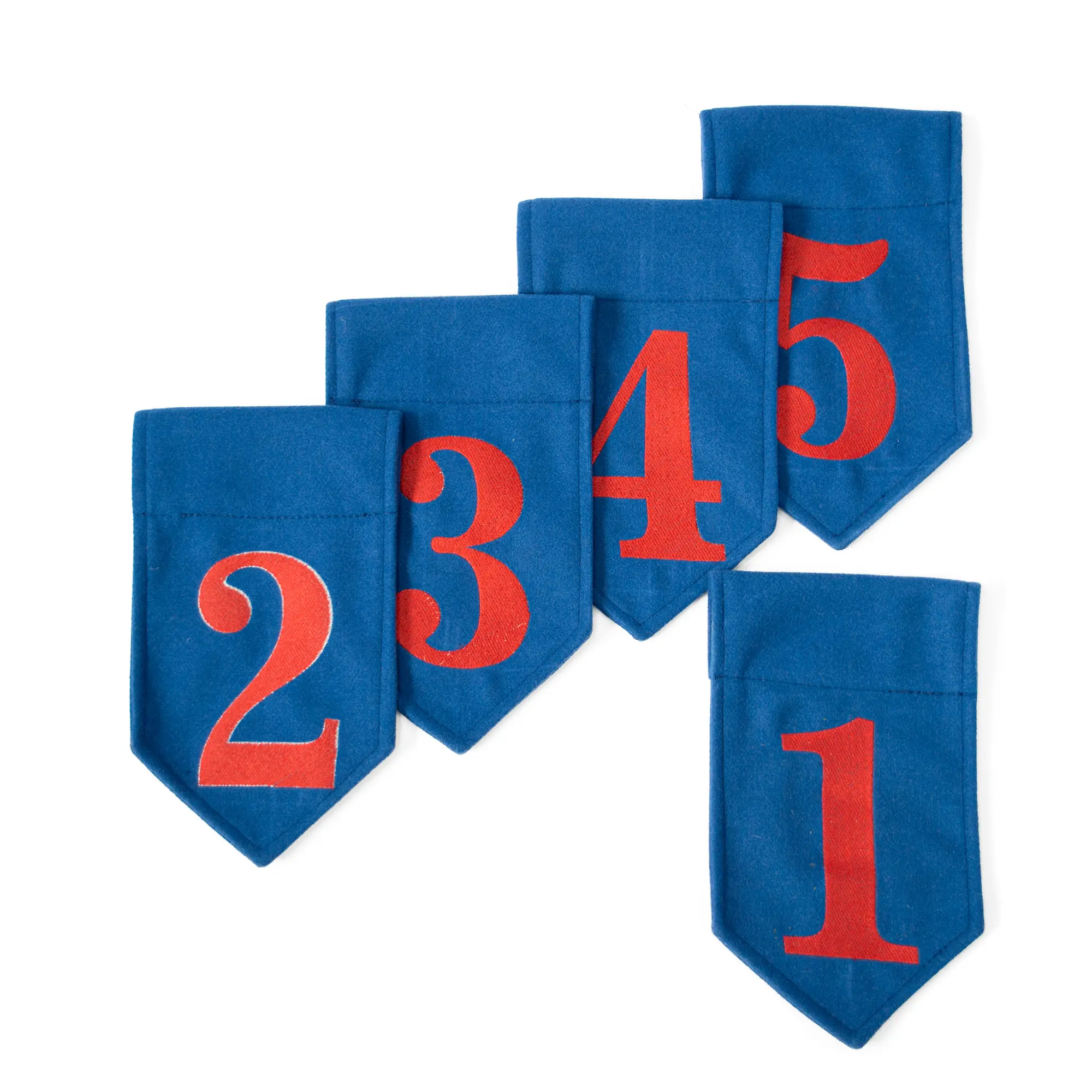 Belt flags for armored combat – embroidered ID flags for buhurt fighters - 5 blue wool flags with digits