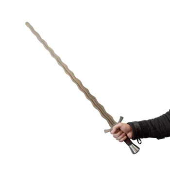 One-handed flamberge sword – flame blade with leather grip and heavy pommel for medieval combat in hands