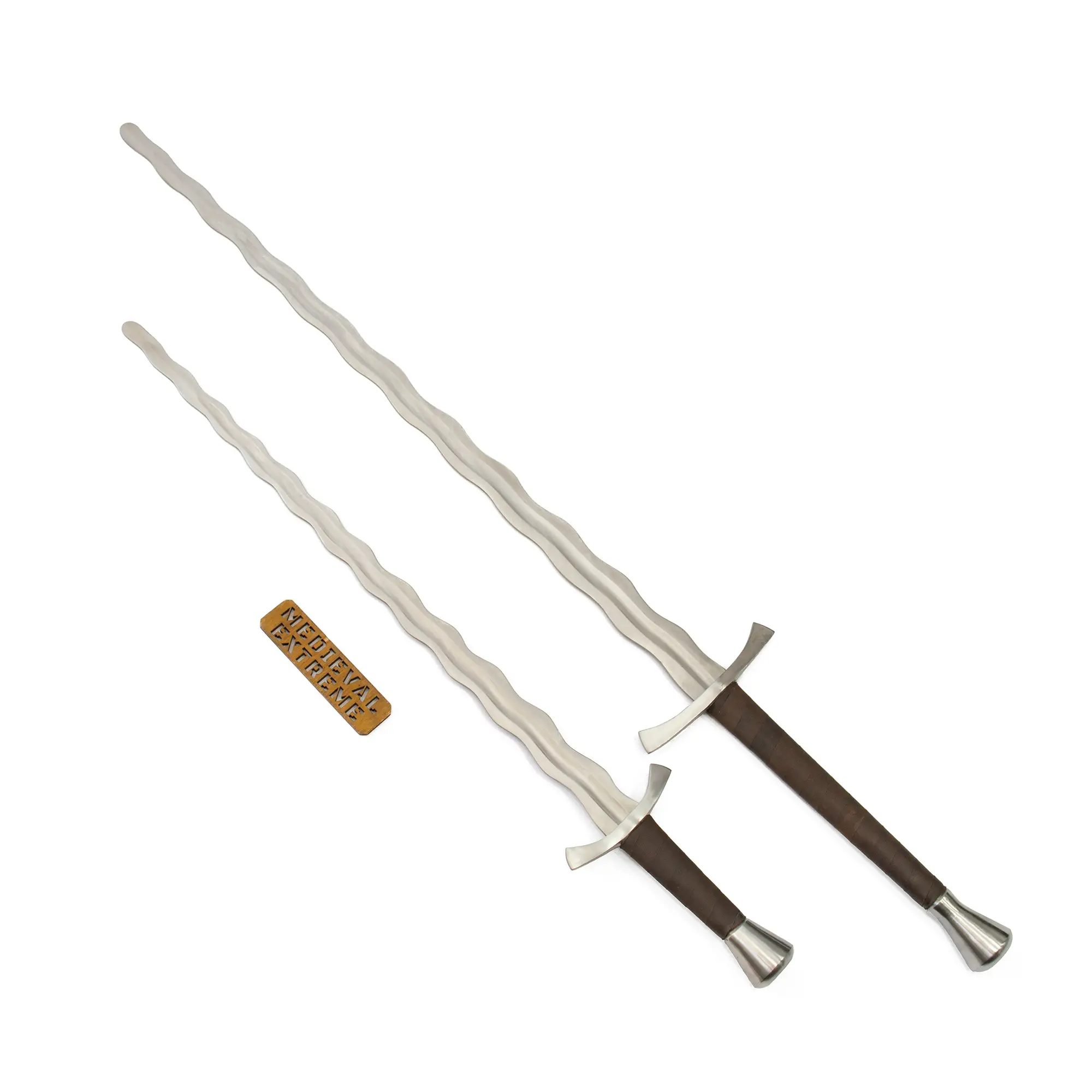 Flamberge swords bundle – longsword and one-handed flame-bladed swords for medieval combat on the flat