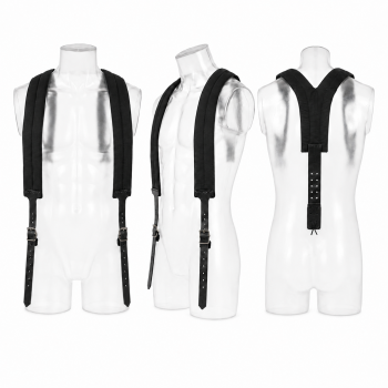 black adjustable suspenders for Linen Lendenier armored combat belt on manequin