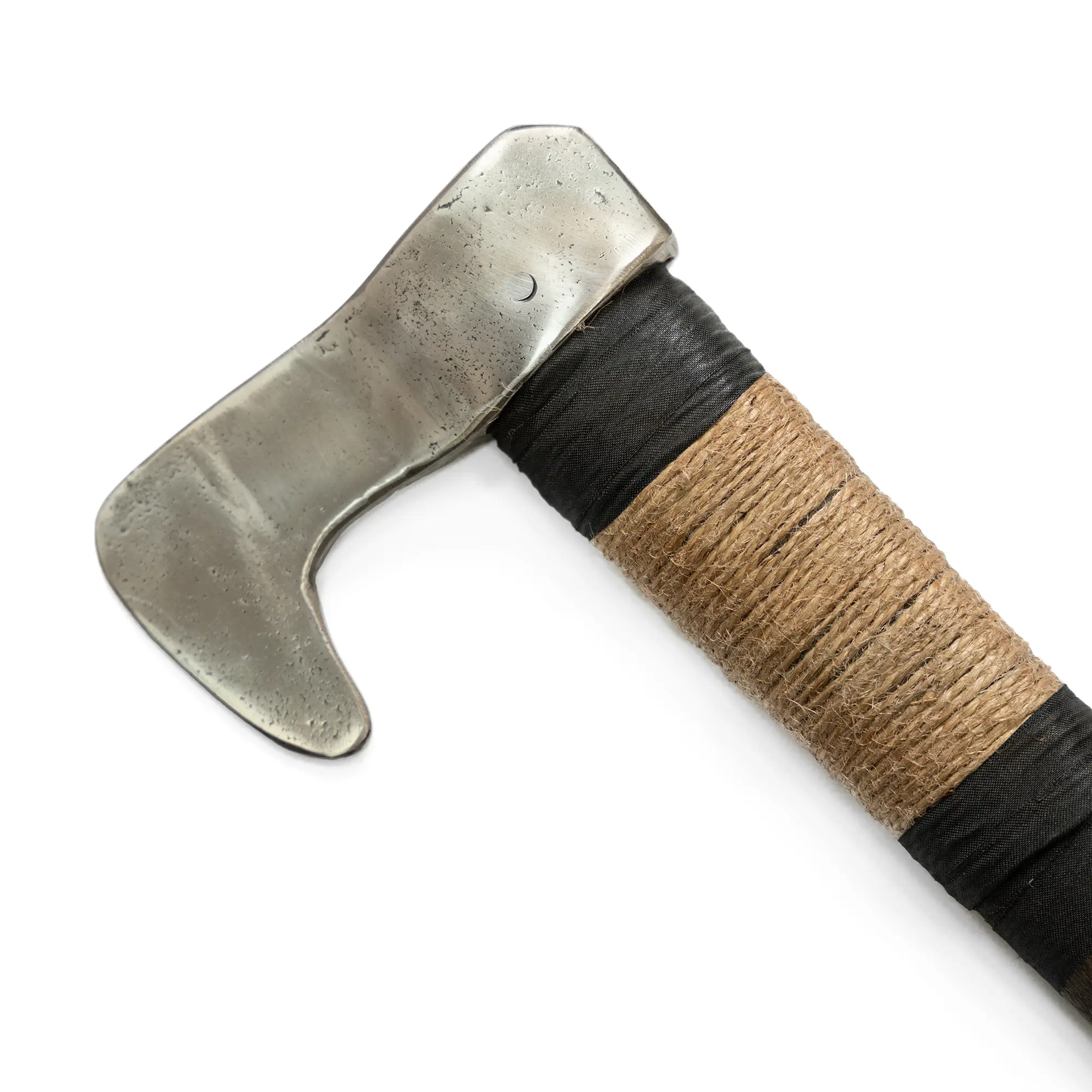buhurt axe for armored combat with reinforced wooden shaft and riveted steel head