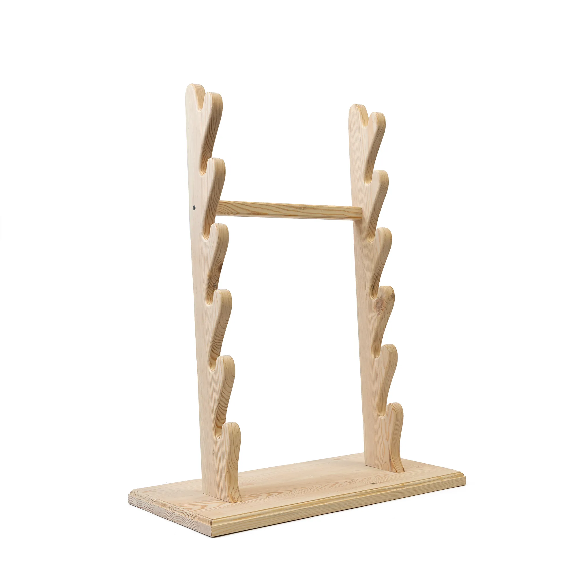 Wooden Sword Display Stand for 6 Swords with 6-slot wooden sword holder design - assembled