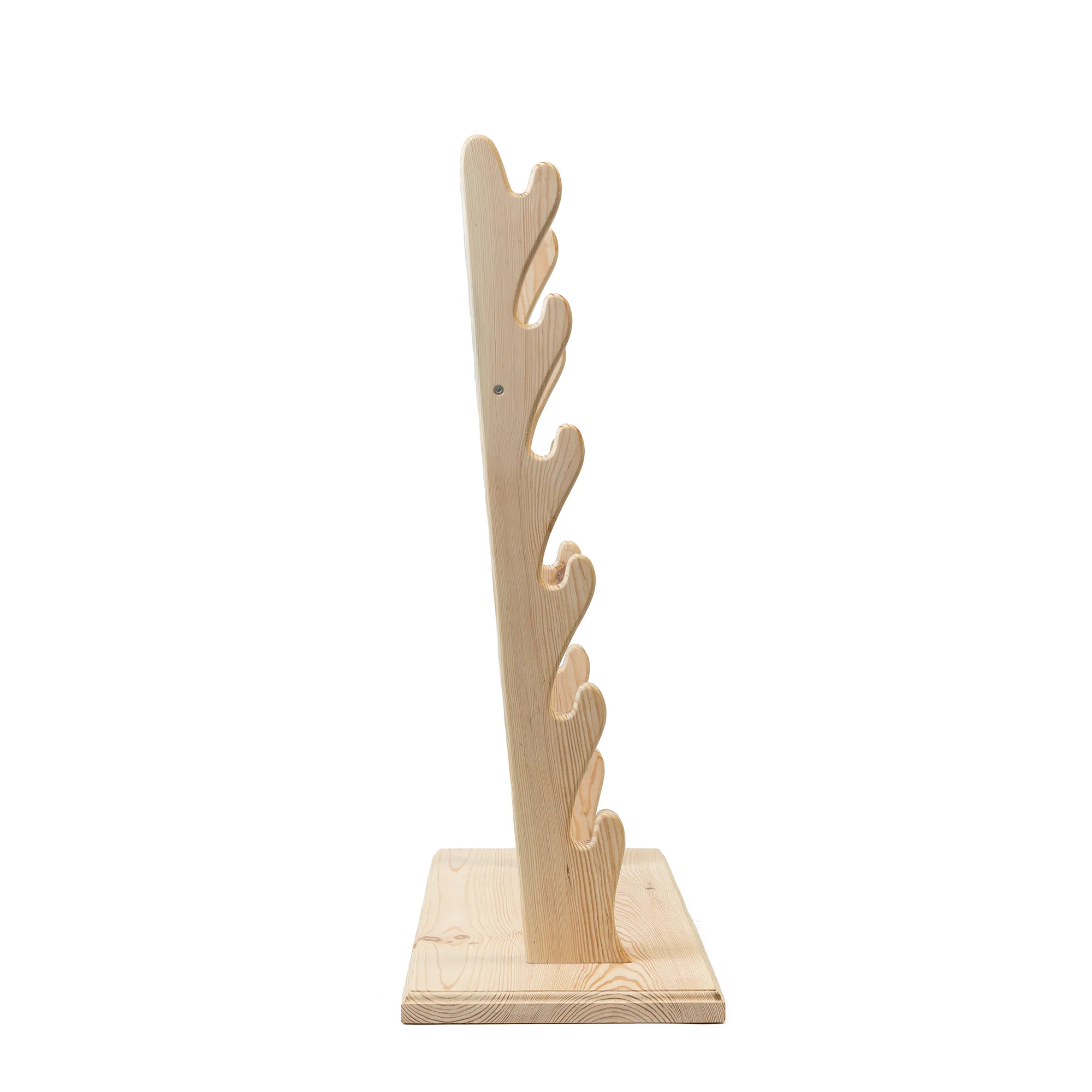 Wooden Sword Display Stand for 6 Swords with 6-slot wooden sword holder design - assembled side