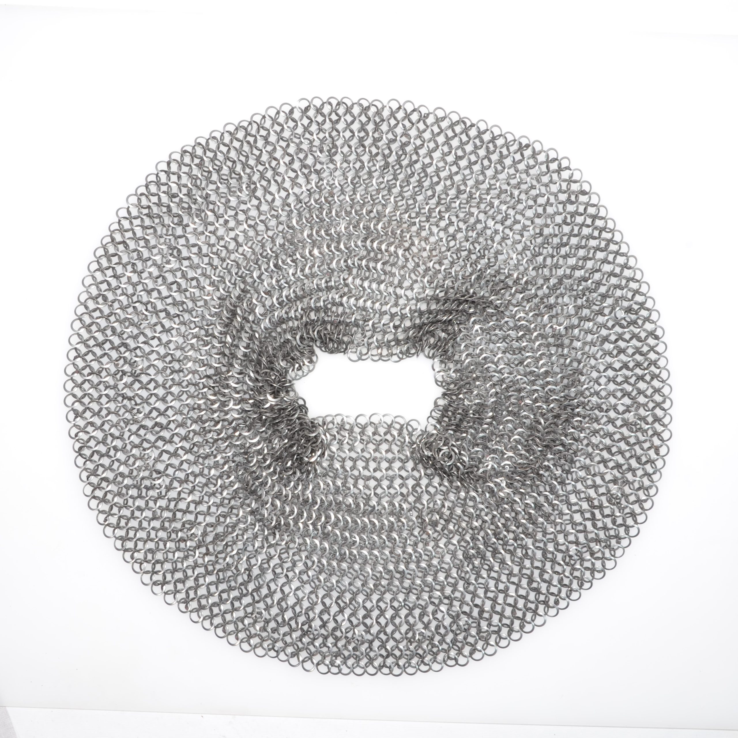 Riveted Chainmail Aventail for Helmet Type 1 flat ring chainmail neck protection for Slavic helmet. from top