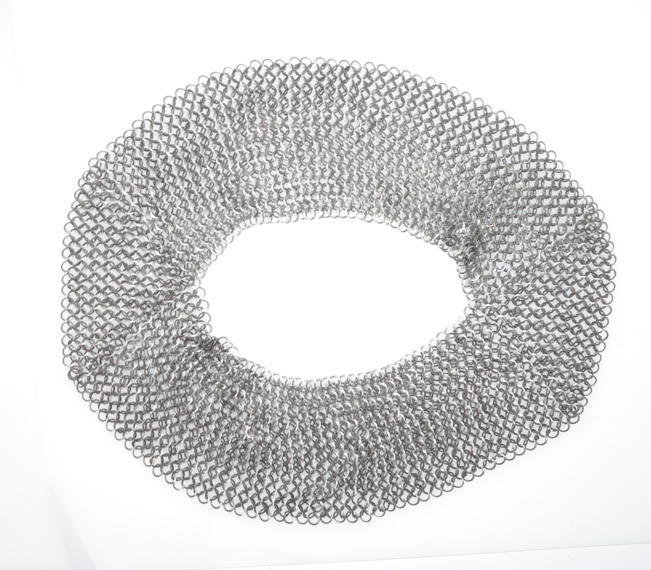 Riveted Chainmail Aventail for Helmet Type 2 for bascinet and long visor combat helmets. from above