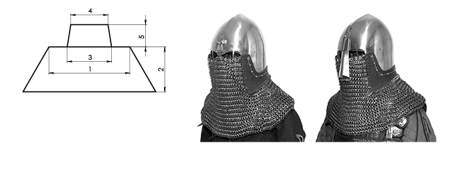Riveted Chainmail Aventail for Helmet Type 5 for nasal bascinet and bascinet with front cross. helmet style