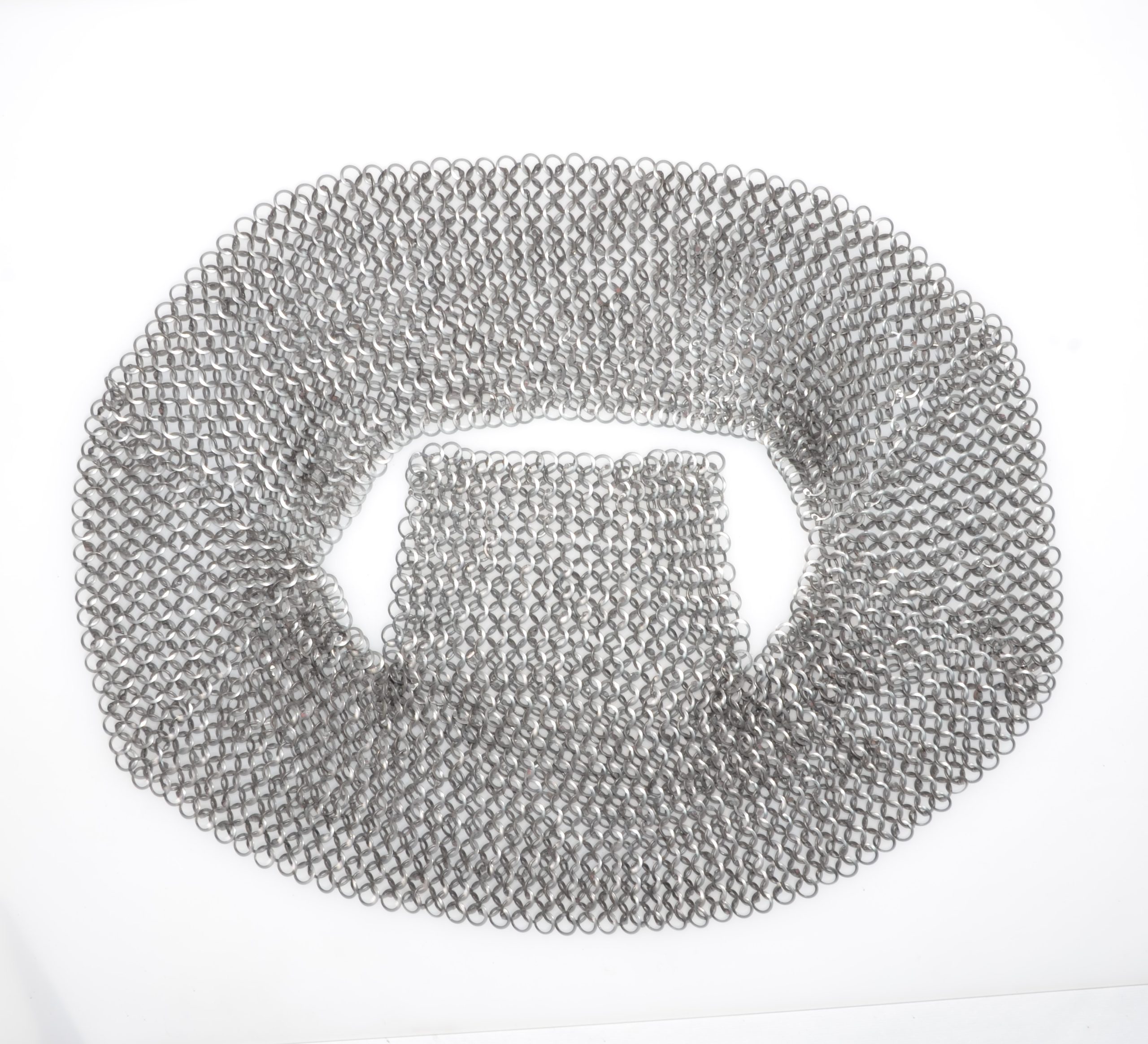Riveted Chainmail Aventail for Helmet Type 5 for nasal bascinet and bascinet with front cross. from above