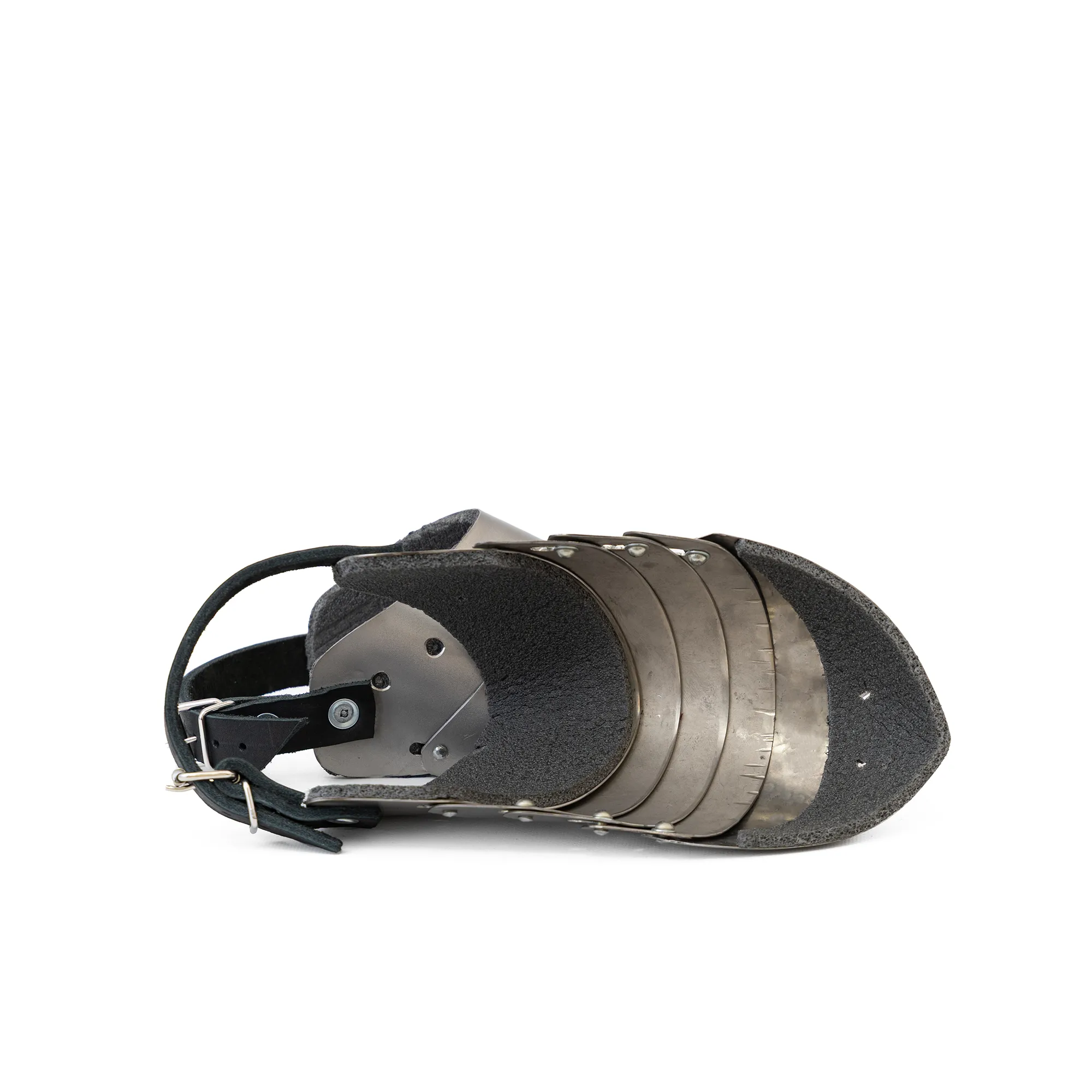 Phantom Sabatons for armored combat with 5 mobile segments and leather boot straps inside