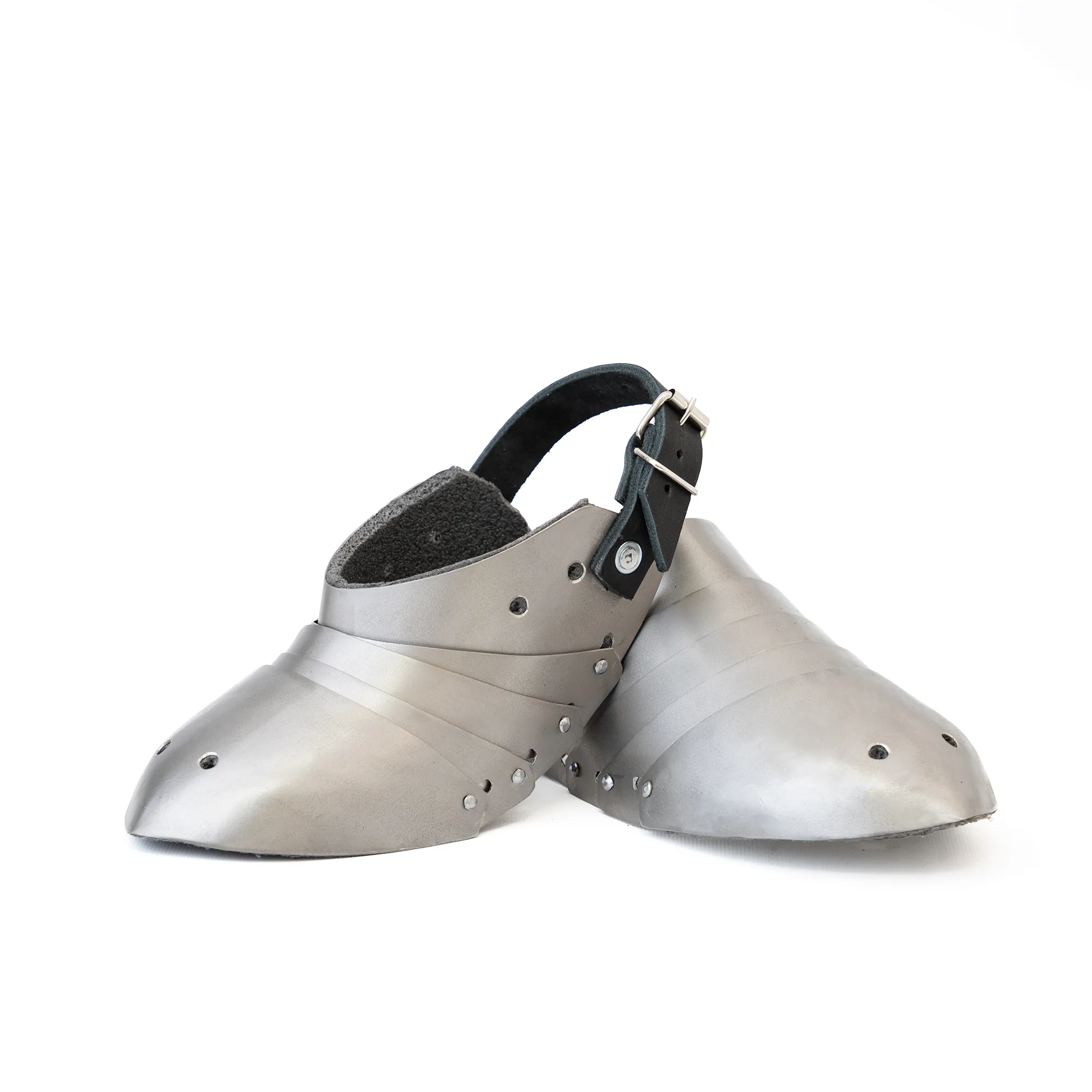 Phantom Sabatons for armored combat with 5 mobile segments and leather boot straps pair