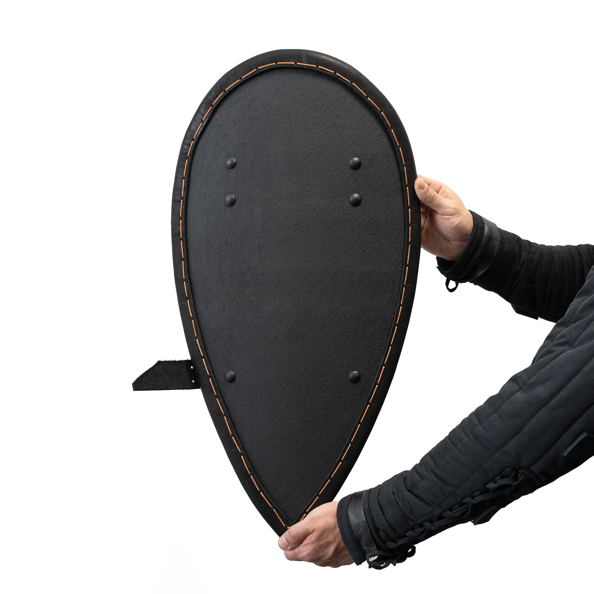 Medium Teardrop Shield for armored combat with teardrop shape and fabric cover full size