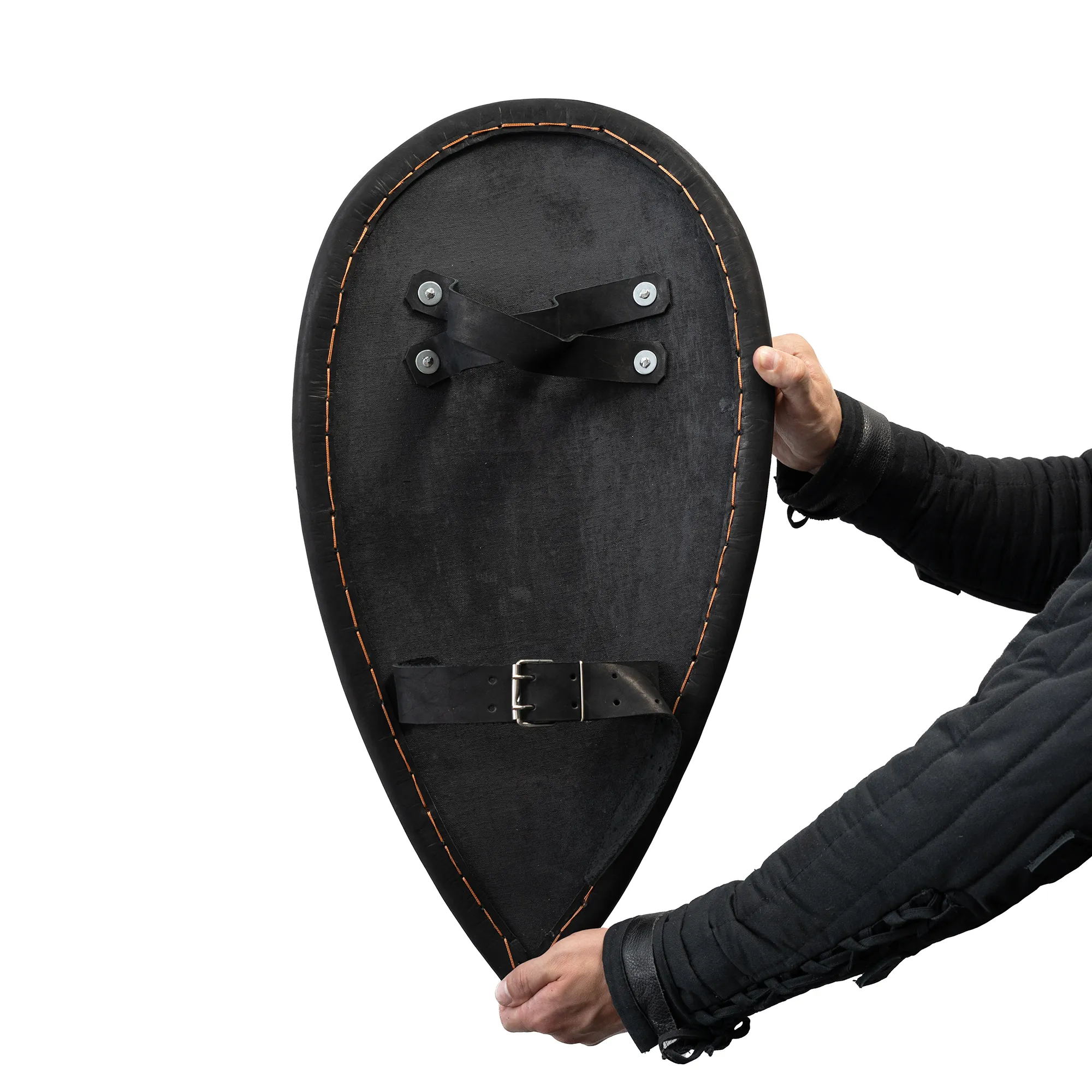 Medium Teardrop Shield for armored combat with teardrop shape and fabric cover full size inside