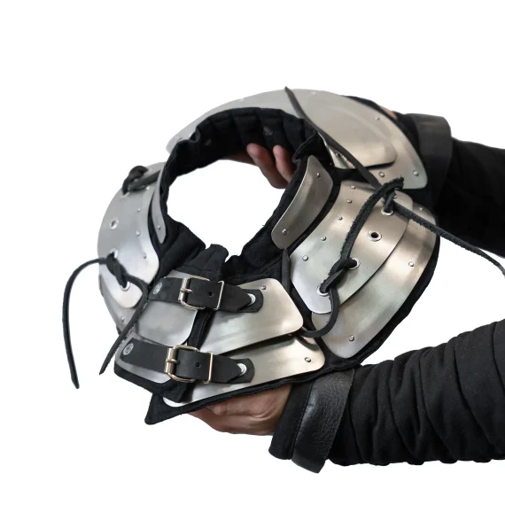 Advanced titanium gorget for armored combat with reinforced VT-1 titanium plates in hands